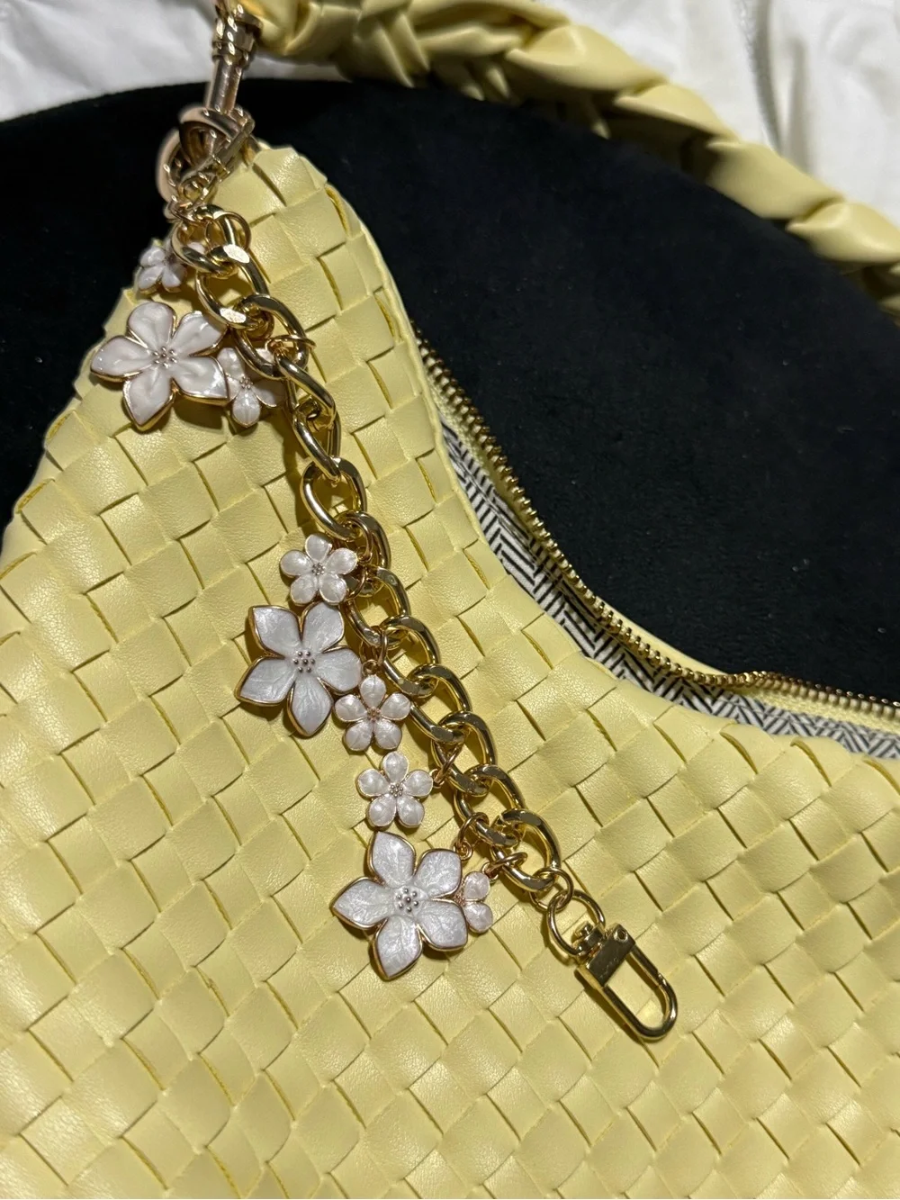 Gold White Floral Charm Bag/Wallet Chain or as a Bag Charm